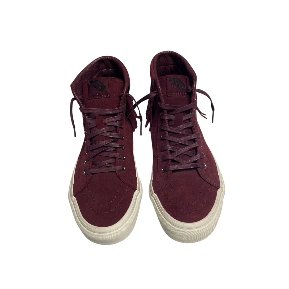 Vans SK8-Hi Moccasin High-Top Womens Sneakers Suede Leather Fringe Maroon Shoes - Picture 2 of 12